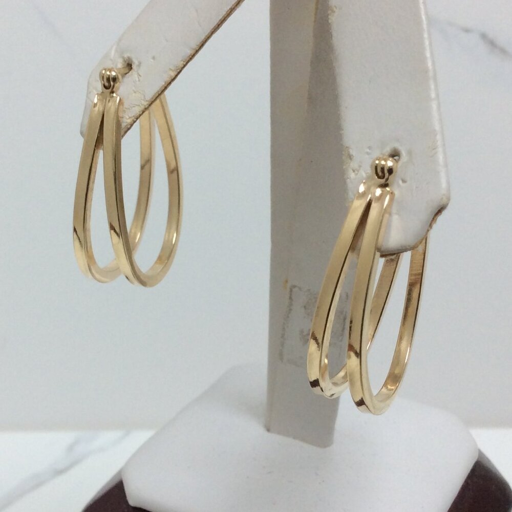 14k Yellow Real Gold Oval Double Hoop Hoops Earring  3.50gr